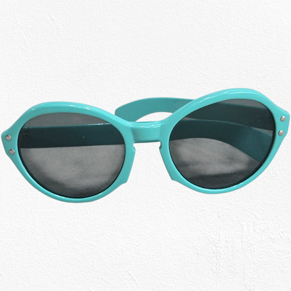 Vintage 1960s Aqua Blue Round Mod Sunglasses Rivet Frame Retro Eyewear - Picture 2 of 16